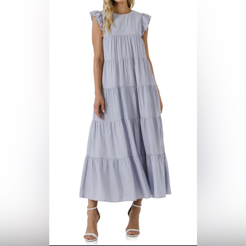 Elegant baby‎ blue Tiered Maxi Dress